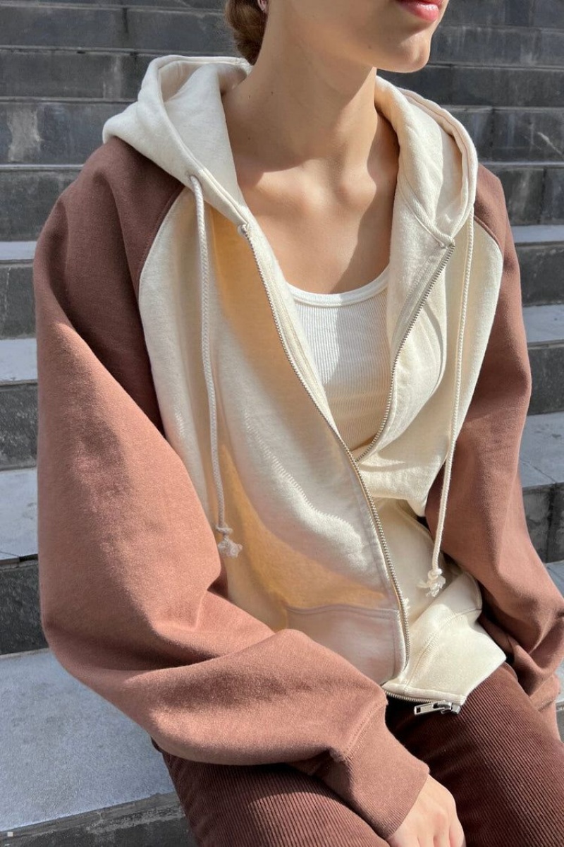 Sweat a Capuche Brandy Melville Christy Color Block Marron Blanche | BFL-44663139